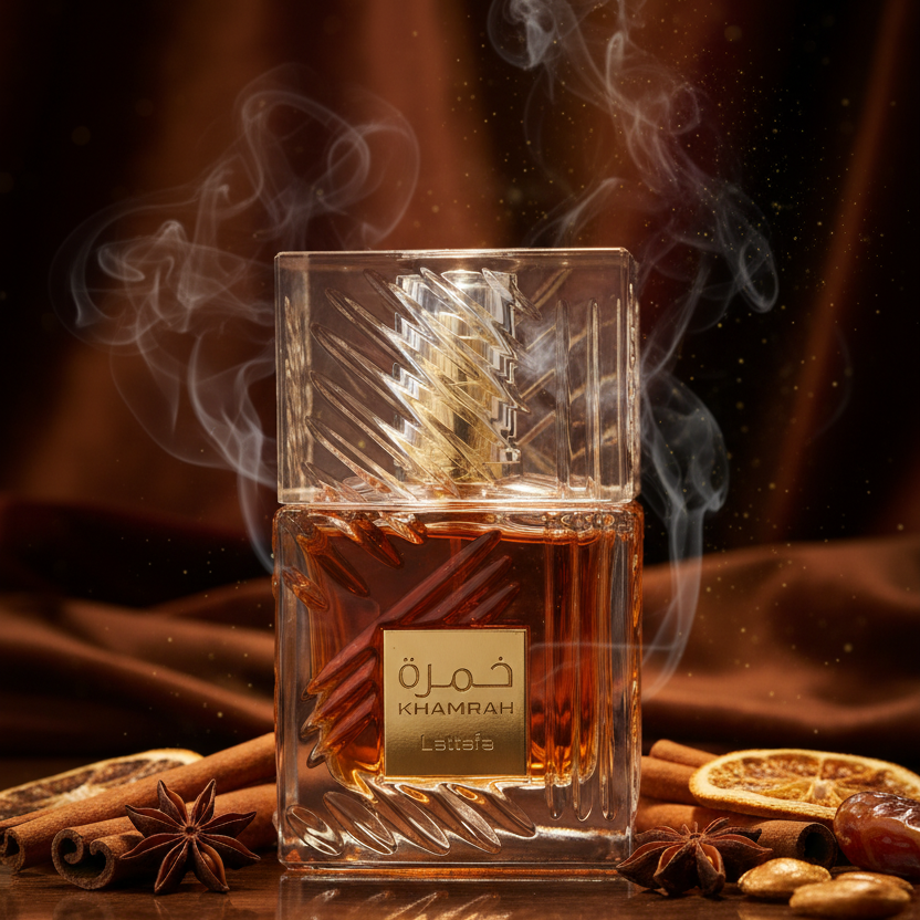 Lattafa Khamrah EDP 100ml side angle - luxurious vanilla amber perfume