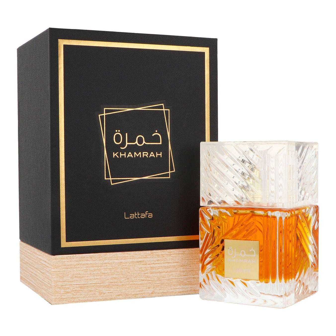 Lattafa Khamrah EDP 100ml side angle - luxurious vanilla amber perfume